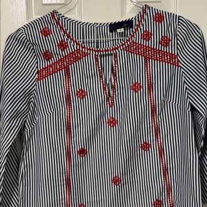 Striped Blouse with Red Embroidery